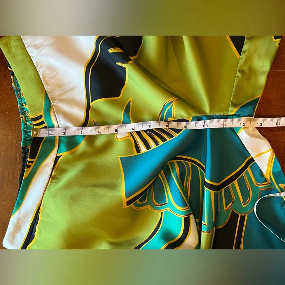 Elie Tahari wide leg palazzo pants. Tropical print Stretchy waist. Green. S. NWT - Picture 11 of 16